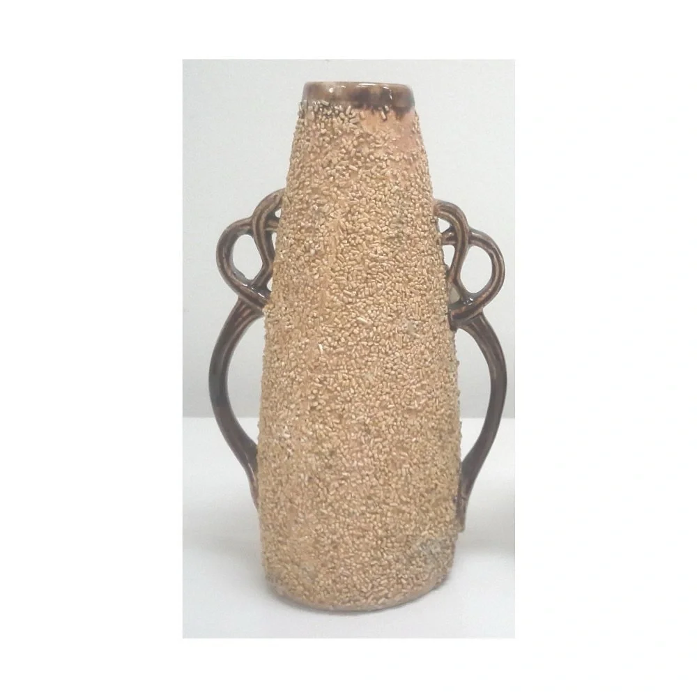 Vintage English Majolica Style Vase Ceramic Yellow White Rose Brown Sandstone - Picture 2 of 4